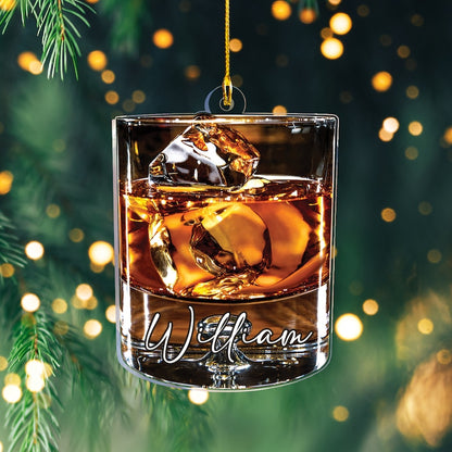 Personalized Whiskey Glass Acrylic Christmas Ornament, Custom Name Whishkey Lovers Ornament ON0340