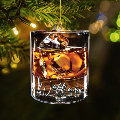 Personalized Whiskey Glass Acrylic Christmas Ornament, Custom Name Whishkey Lovers Ornament ON0340