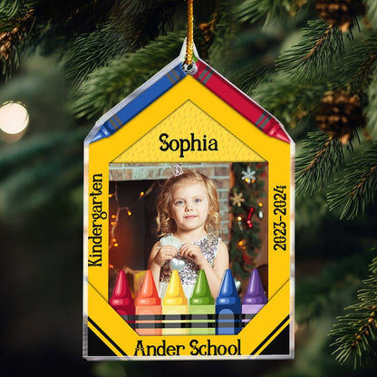 Custom Photo Cute Kid Crayon School Acrylic Ornament, Personalized Kid Christmas Ornament 2024 ON0335