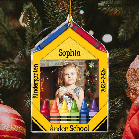 Custom Photo Cute Kid Crayon School Acrylic Ornament, Personalized Kid Christmas Ornament 2024 ON0335