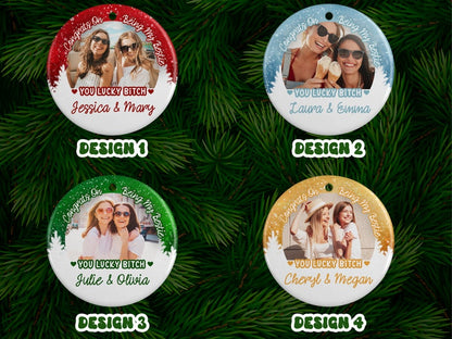 Congrats On Being My Bestie Custom Photo Ornament, Personalized Besties Christmas Ceramic Ornament With Photo Name ON0035