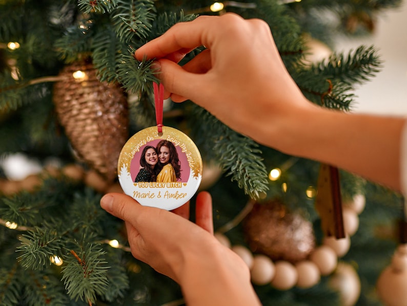 Congrats On Being My Bestie Custom Photo Ornament, Personalized Besties Christmas Ceramic Ornament With Photo Name ON0035