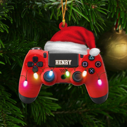 Custom Name Gaming Hand Play Christmas Light Shape Flat Ornament, Personalized Gamer Christmas Ornament, Custom Video Game Ornament ON0245