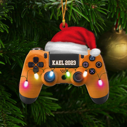 Custom Name Gaming Hand Play Christmas Light Shape Flat Ornament, Personalized Gamer Christmas Ornament, Custom Video Game Ornament ON0245