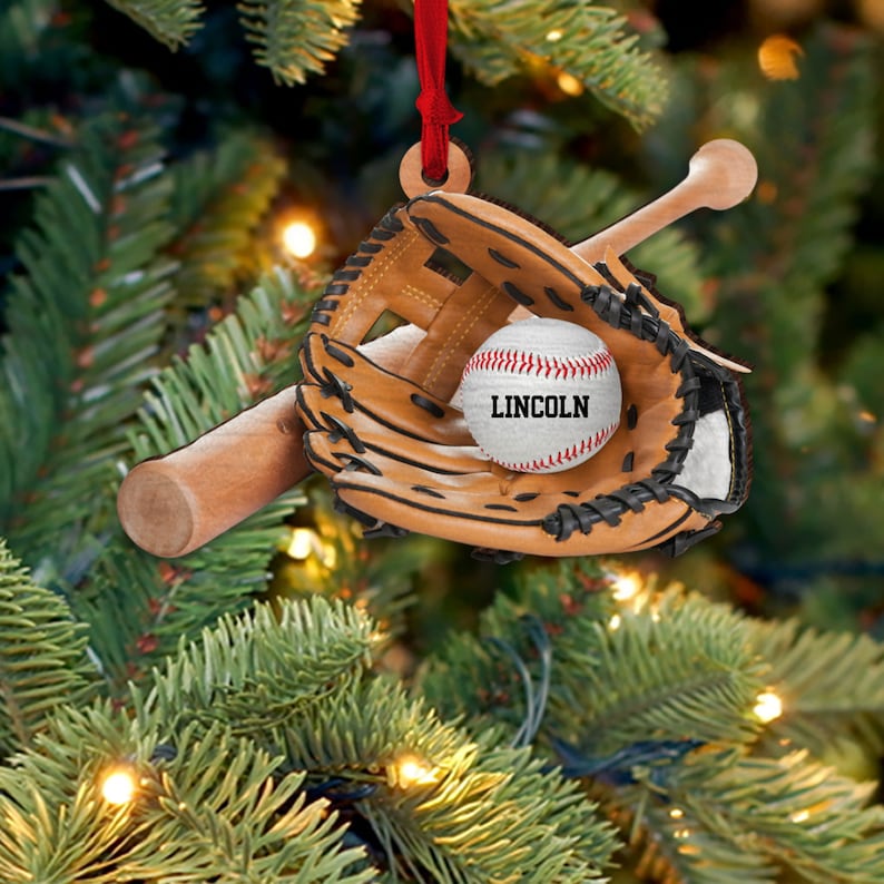 Personalized Baseball Equipment Wood Christmas Ornament, Custom Name Baseball Christmas Ornament, Custom Baseball Team Ornament ON0244