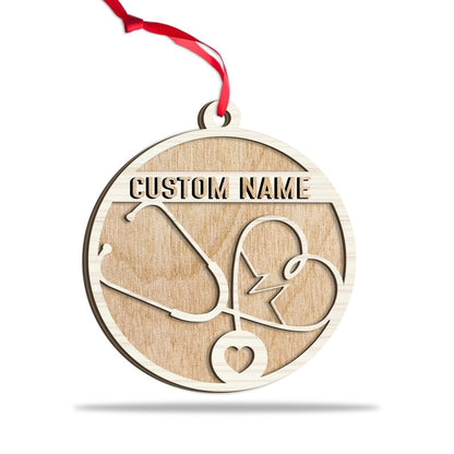 Personalized Nurse 2 Layered Wood Ornament, Custom Nurse Christmas Tree Ornament With Name ON0269