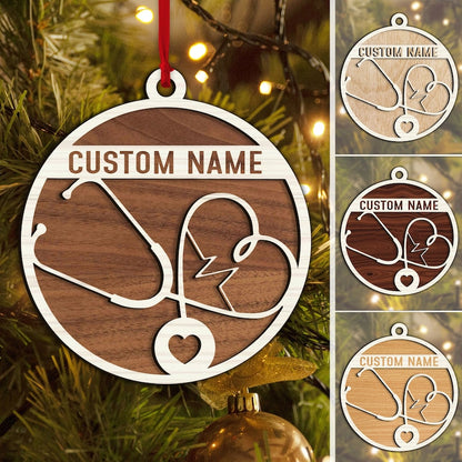 Personalized Nurse 2 Layered Wood Ornament, Custom Nurse Christmas Tree Ornament With Name ON0269