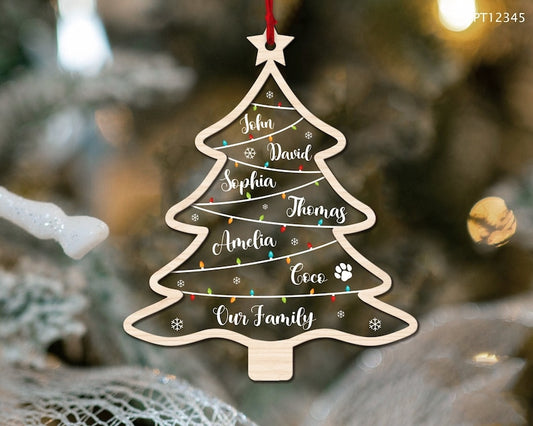 Custom Family Names Tree Ornament, Personalized Family Christmas Ornament With Pets 2024 ON0167