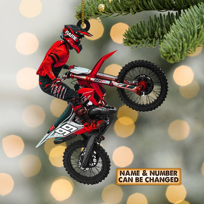 Personalized Motocross Biker Christmas Ornament, Custom Name Number Motocross Biker Lovers Ornament ON0333