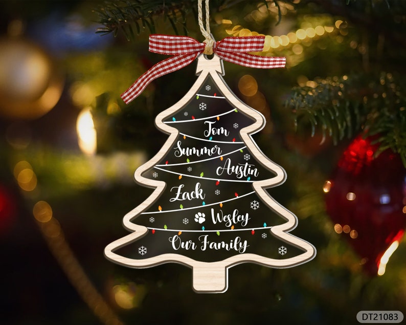 Custom Family Names Tree Ornament, Personalized Family Christmas Ornament With Pets 2024 ON0167