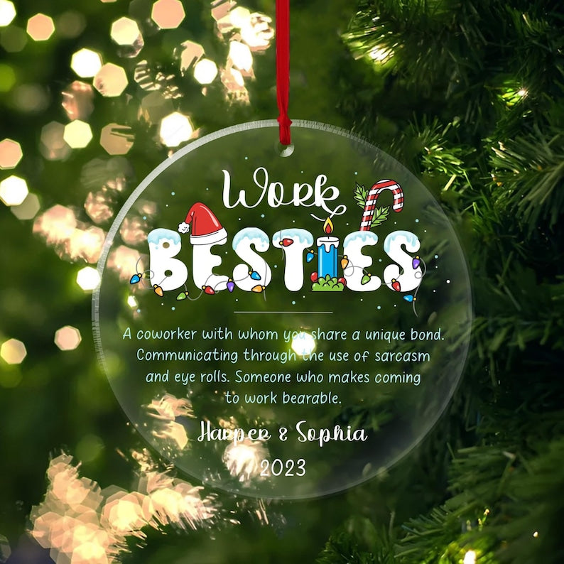 Personalized Work Besties Christmas Ornament, Custom Coworker Work Bestie Work Friend Ornament With Name ON0278