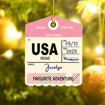 Personalized Luggage Tag Travel Christmas Ornament, Custom Travel Christmas Ornament 2024 ON0400