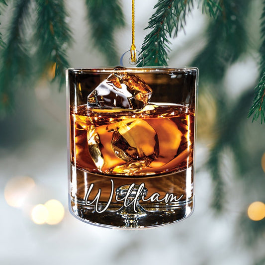 Personalized Whiskey Glass Acrylic Christmas Ornament, Custom Name Whishkey Lovers Ornament ON0340