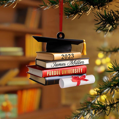 Personalized Graduation Cap Ornament With Books, Custom High School Graduation Ornament, Custom Class of 2024 Ornament With Name ON0240