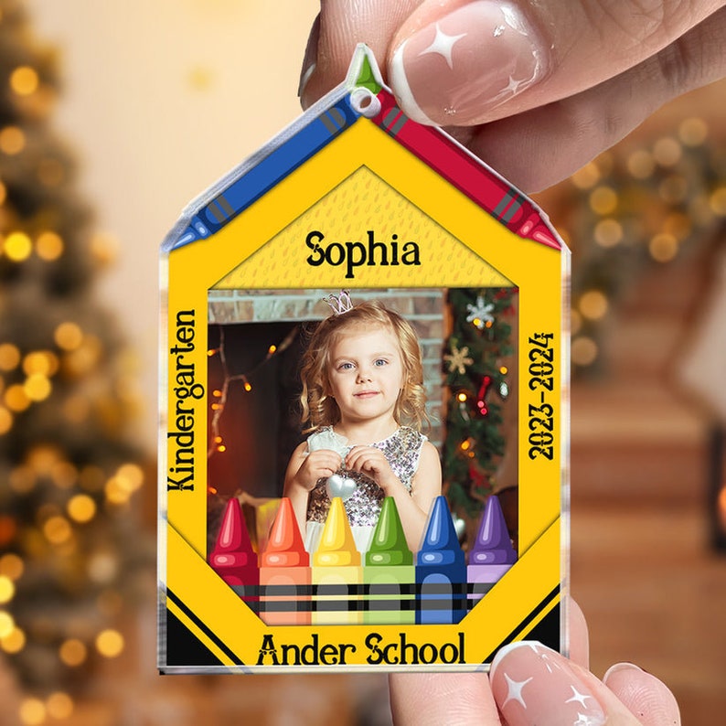 Custom Photo Cute Kid Crayon School Acrylic Ornament, Personalized Kid Christmas Ornament 2024 ON0335