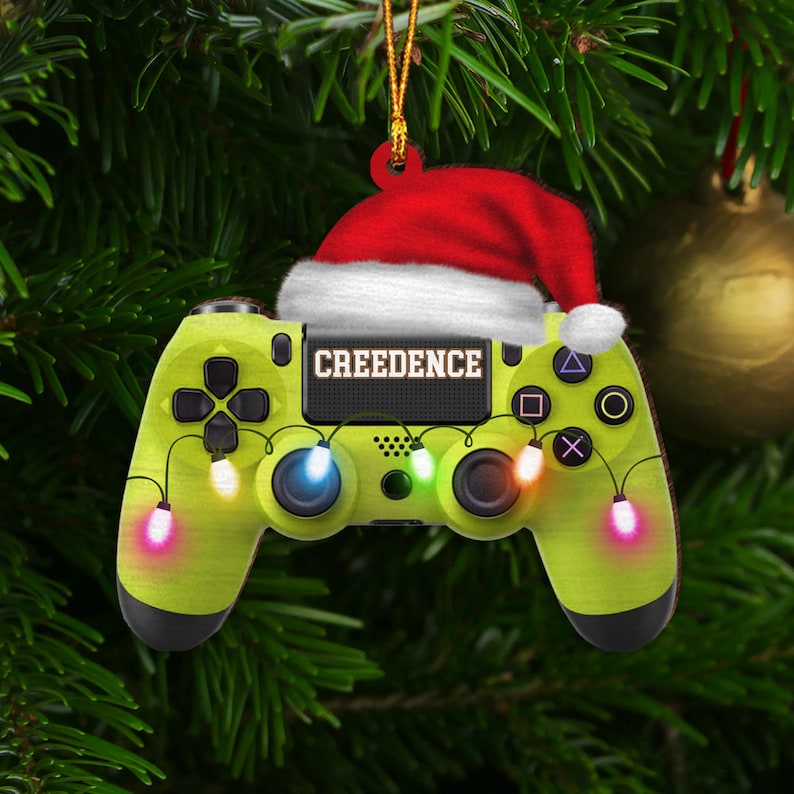 Custom Name Gaming Hand Play Christmas Light Shape Flat Ornament, Personalized Gamer Christmas Ornament, Custom Video Game Ornament ON0245