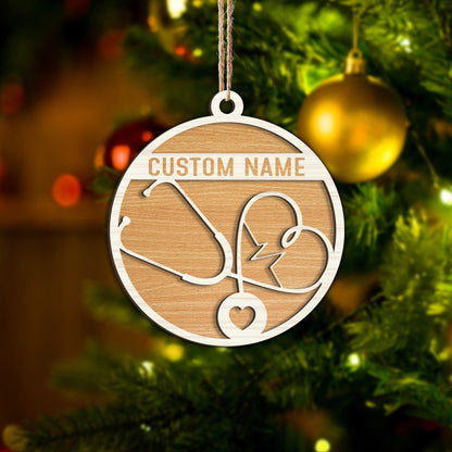 Personalized Nurse 2 Layered Wood Ornament, Custom Nurse Christmas Tree Ornament With Name ON0269