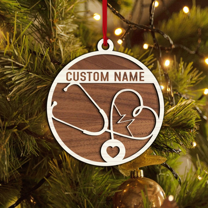 Personalized Nurse 2 Layered Wood Ornament, Custom Nurse Christmas Tree Ornament With Name ON0269