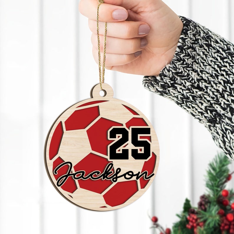 Personalized Soccer Ball 2 Layered Wood Ornament, Custom Soccer Player Christmas Tree Ornament, Christmas Ornament For Soccer Lover ON0219