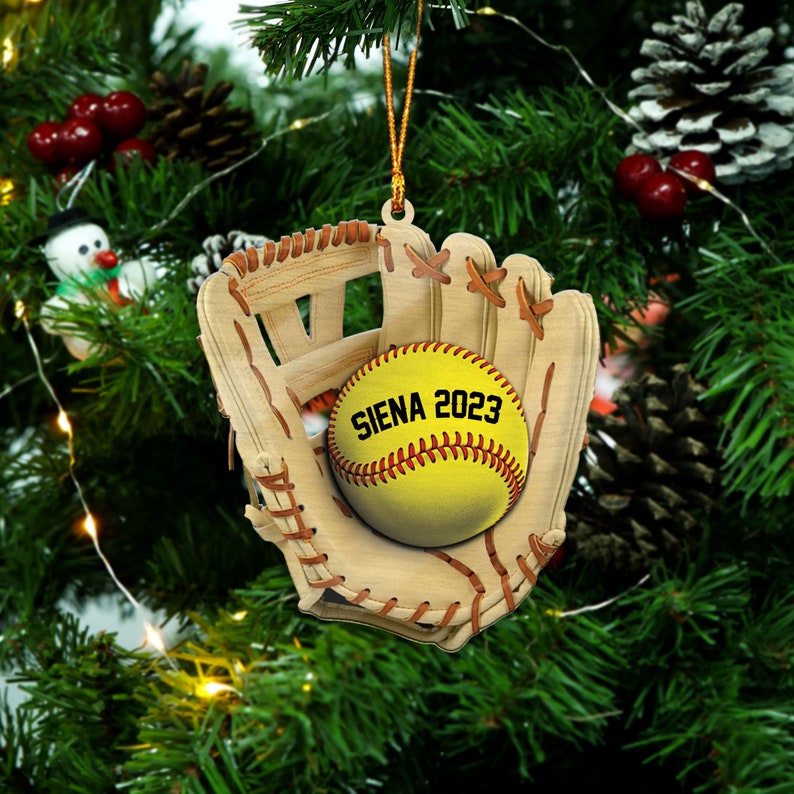 Personalized Softball Gloves Ornament, Custom Softball Ornament With Name, Custom Softball Team Softball Lover Ornament ON0250