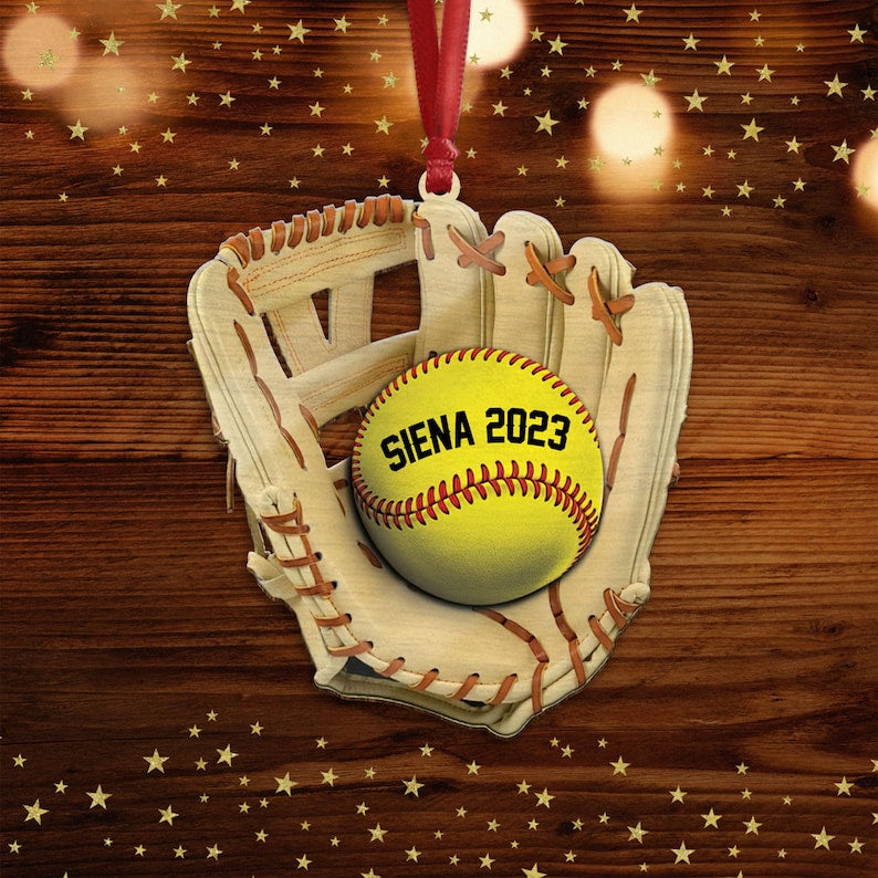 Personalized Softball Gloves Ornament, Custom Softball Ornament With Name, Custom Softball Team Softball Lover Ornament ON0250