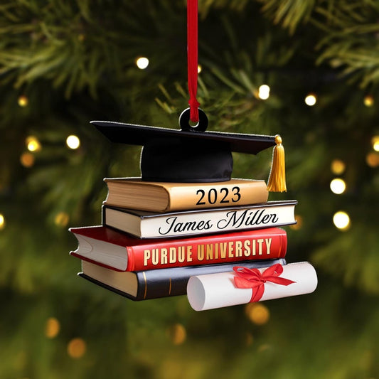 Personalized Graduation Cap Ornament With Books, Custom High School Graduation Ornament, Custom Class of 2024 Ornament With Name ON0240