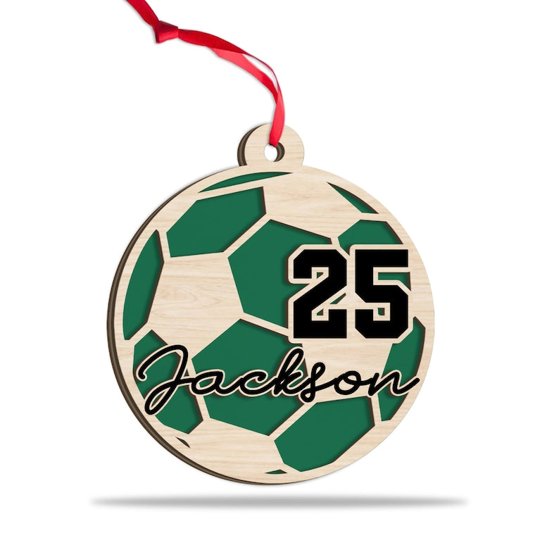 Personalized Soccer Ball 2 Layered Wood Ornament, Custom Soccer Player Christmas Tree Ornament, Christmas Ornament For Soccer Lover ON0219