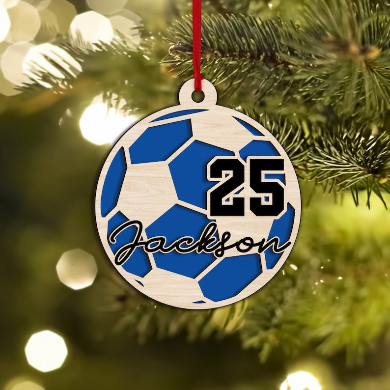 Personalized Soccer Ball 2 Layered Wood Ornament, Custom Soccer Player Christmas Tree Ornament, Christmas Ornament For Soccer Lover ON0219