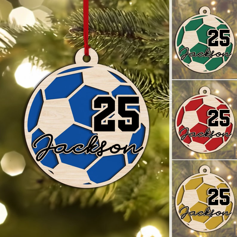 Personalized Soccer Ball 2 Layered Wood Ornament, Custom Soccer Player Christmas Tree Ornament, Christmas Ornament For Soccer Lover ON0219