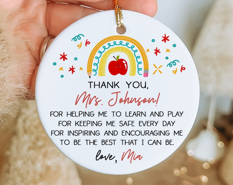 Personalized Thank You Teacher Christmas Ornament, Custom Teacher Rainbow Christmas Ornament 2024 With Name ON0275