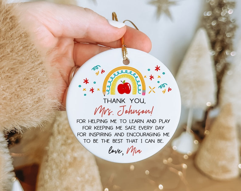 Personalized Thank You Teacher Christmas Ornament, Custom Teacher Rainbow Christmas Ornament 2024 With Name ON0275