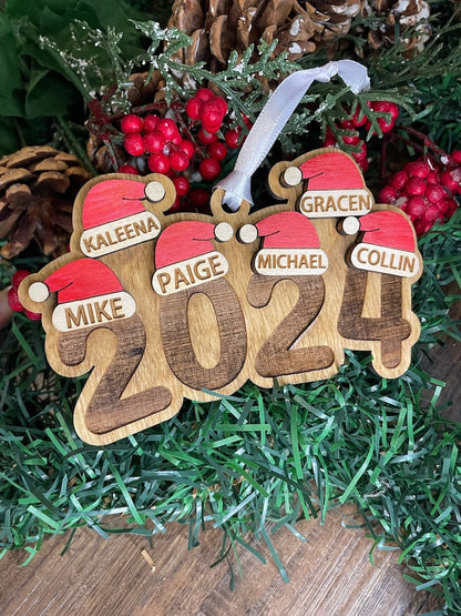 Personalized Santa Hat Family Christmas Ornament 2024, Custom Family Christmas Ornament With Name ON0124