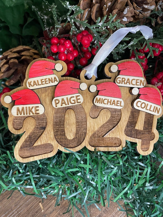 Personalized Santa Hat Family Christmas Ornament 2024, Custom Family Christmas Ornament With Name ON0124