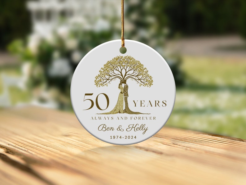 Personalized 50 Years Always And Forever Anniversary Ornament, Custom Name Years Mr Mrs 50th Anniversary Ornament, Gold 50th Anniversary Ornament ON0256