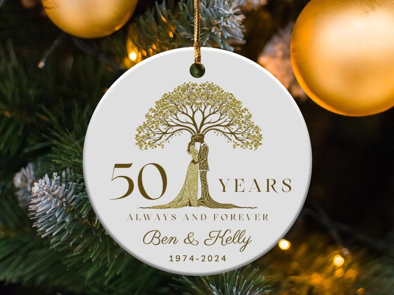 Personalized 50 Years Always And Forever Anniversary Ornament, Custom Name Years Mr Mrs 50th Anniversary Ornament, Gold 50th Anniversary Ornament ON0256