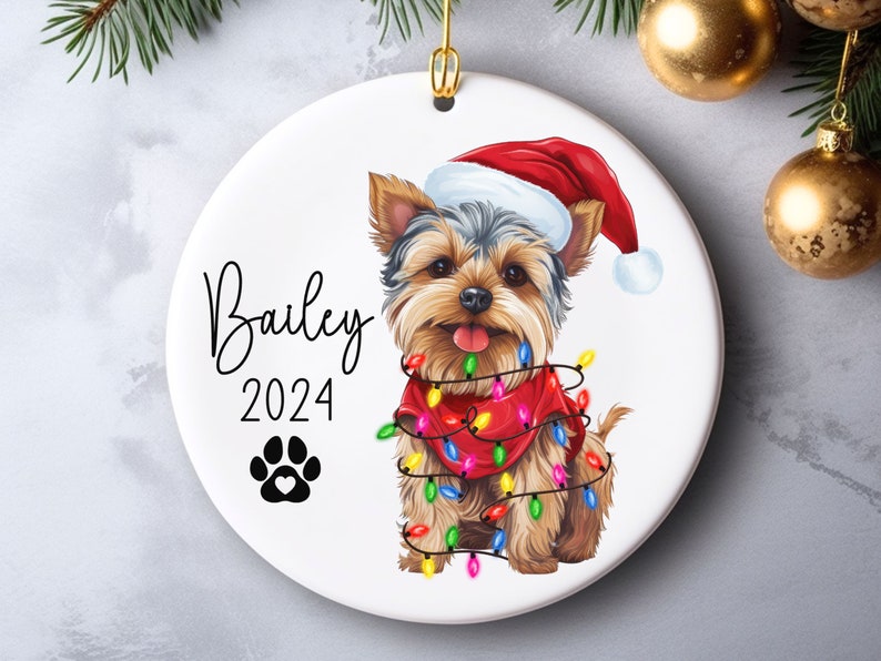 Personalized Yorkshire Terrier Christmas Ornament, Custom Name Yorkie Dog Christmas Ornament ON0386