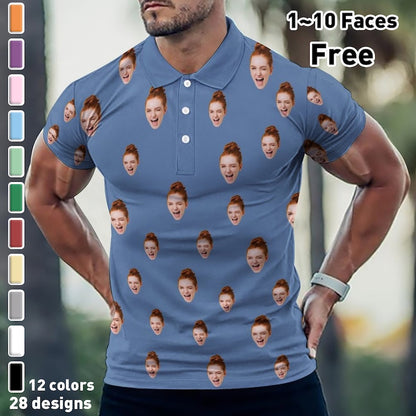 Custom Funny Polo Shirt for Men Personalized Short Sleeve Golf Shirt with Picture Logo Face Dog Photo Printed Polo Shirt Custom Pet Photo Polos ET0001