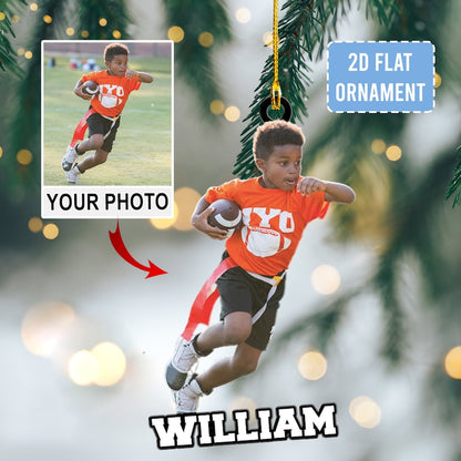 Custom Photo Football Christmas Ornament, Custom Xmas Football Ornament With Name ON0338