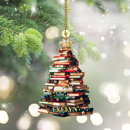 Personalized Christmas Book Tree Name Ornament, Custom Bookish Book Club Ornament With Name ON0051