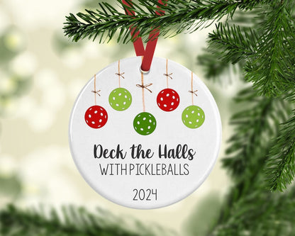 Personalized Deck The Halls With Pickleballs Ornament, Customized Pickleball Ornaments 2024 for Christmas Tree for Players ON0198