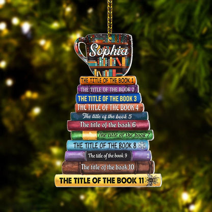 Custom Title of Books Bookstack Christmas Ornament, Personalized Book Tree Bookish Book Lover Ornament ON0366