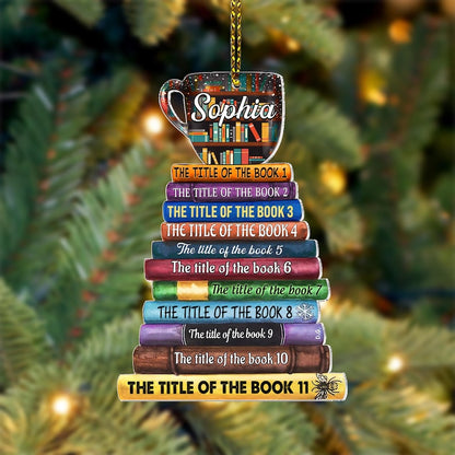 Custom Title of Books Bookstack Christmas Ornament, Personalized Book Tree Bookish Book Lover Ornament ON0366