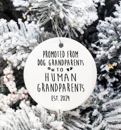 Promoted From Dog Grandparents To Human Grandparents Ornament, Pregnancy Announcement New Baby Ornament 2024 ON0156