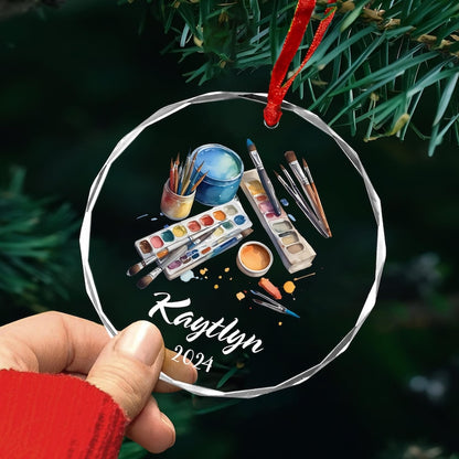 Personalized Artist Painters Glass Christmas Ornament, Custom Name Artist Art Teacher Ornament ON0415