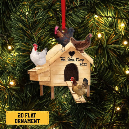 Personalized Chicken Coop Ornament With Name, Christmas Chicken Ornament, Custom Chicken Farmhouse Ornament ON0142