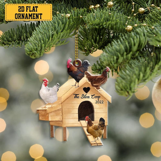 Personalized Chicken Coop Ornament With Name, Christmas Chicken Ornament, Custom Chicken Farmhouse Ornament ON0142