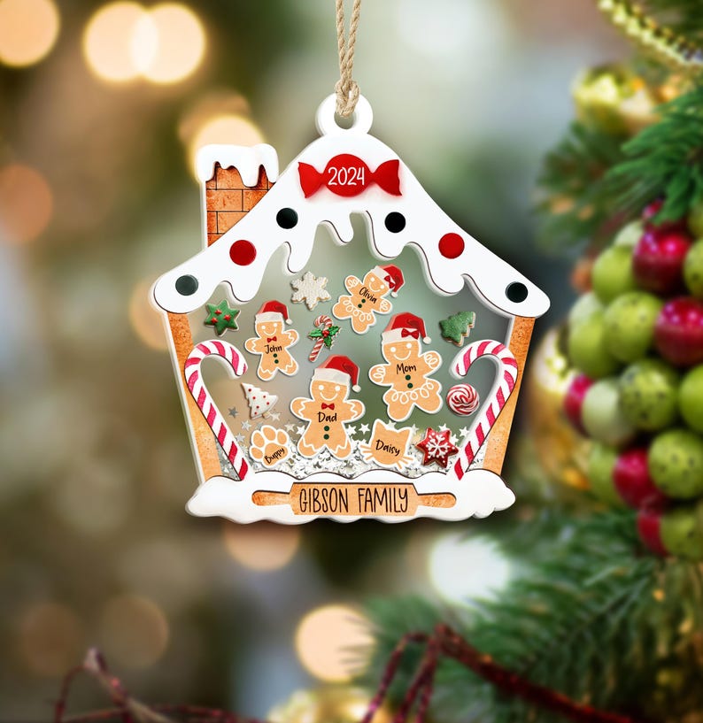 Personalized Gingerbread House Family Ornament With Pets, Custom Family Christmas Ornament 2024 With Name ON0053