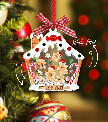 Personalized Gingerbread House Family Ornament With Pets, Custom Family Christmas Ornament 2024 With Name ON0053