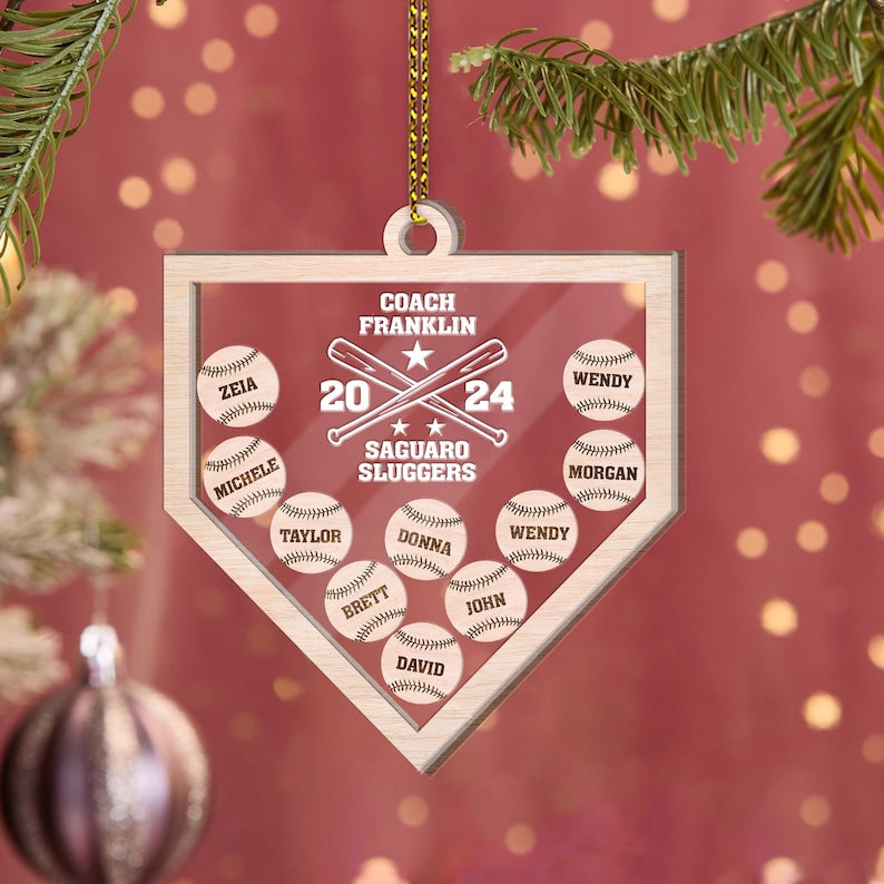 Personalized Baseball 4D Shake Christmas Ornament, Custom Member Name Baseball Sports Christmas Ornament ON0243