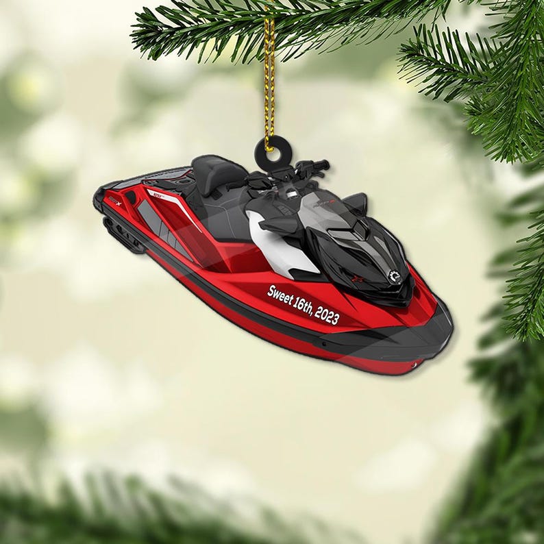 Personalized Jet Ski Christmas Tree Ornament, Custom Name Speed Boat Ornament ON0777